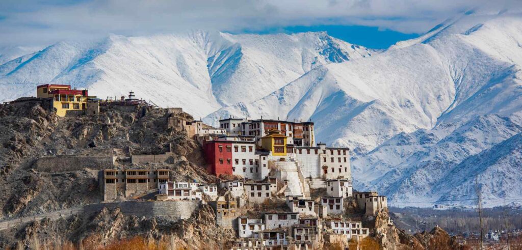 Spituk Monastery with a picturesque background view