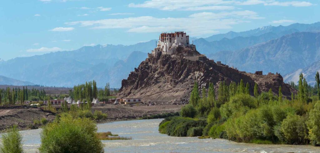 Stakna Monastery on a cliff in Ladakh