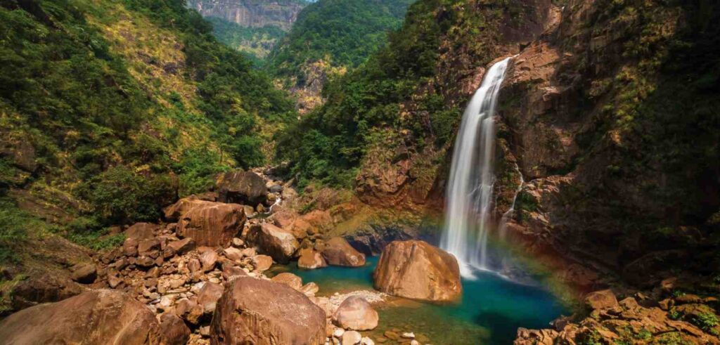 Rainbow falls in Meghalaya