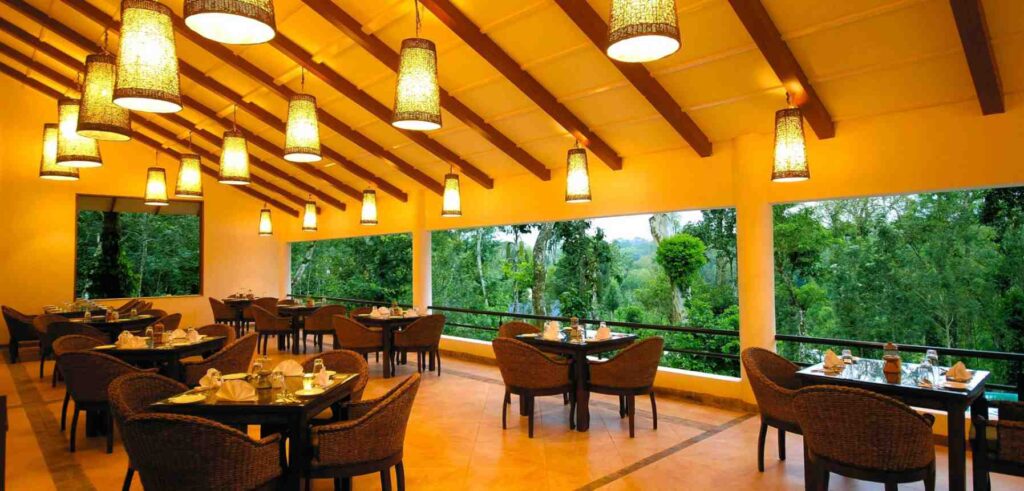 A cozy restaurant in Coorg with a forest view